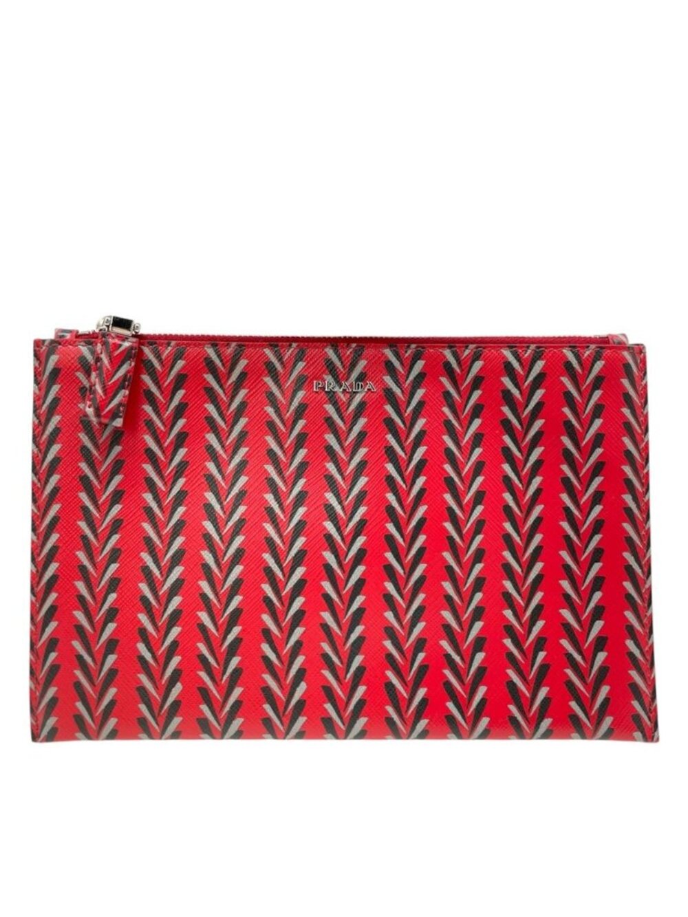 Prada Clutch Pouch Document Case Leather Red Lightweight Capacity Crossbody